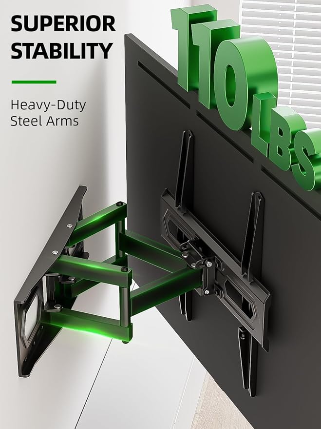 USX MOUNT TV Wall Mount for 32-70 inch Flat Screen/LED/4K up to 110lbs, Full Motion TV Mount Bracket with Swivel & Tilt Articulating Dual Arms, Max VESA 400x400mm, Fits 12/16" Wood Studs