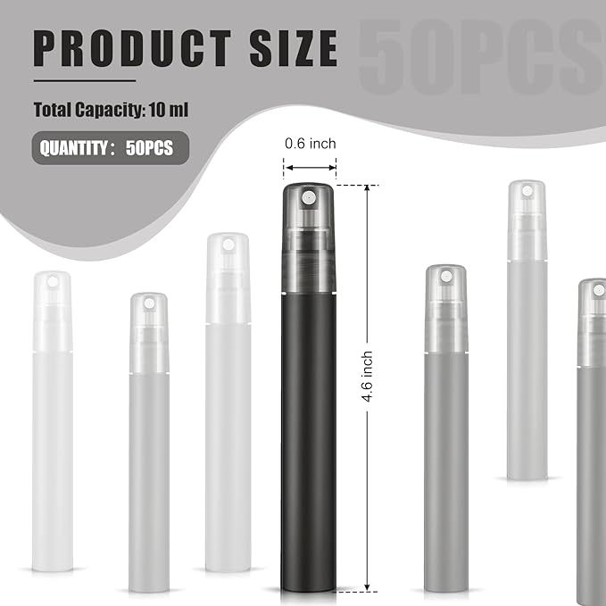Remerry 50 Pcs 10 ml Mini Spray Bottles Perfume Spray Bottles Plastic Travel Refillable for Women Small Fine Mist Sprayers Portable Frosted Perfume Sprayers Empty Atomizer for Essential Oil