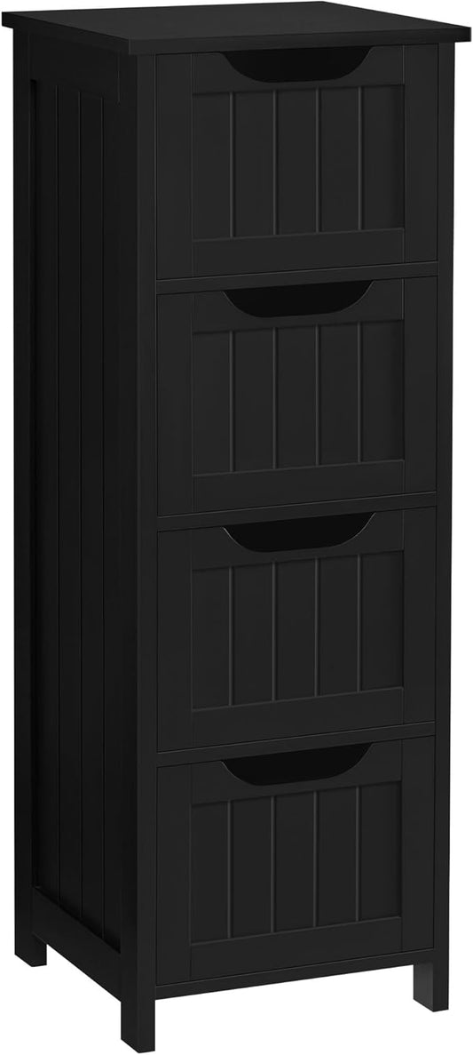 Yaheetech Bathroom Floor Cabinet, Wooden Side Storage Organizer, 4 Drawers Free-Standing Cabinet for Bathroom/Hallway/Living Room, Black