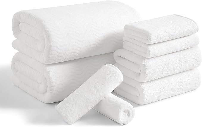 8 Piece Bath Towel Set White — 2 Oversized Large Bath Sheet,2 Hand Towels,4 Washcloths — Ultra Soft Cozy Bath Towel Set for Bathroom Hotel Gym Spa,Highly Absorbent & Quick Dry Bathroom Towel Collections