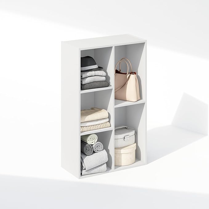Furinno Reed Closet Organizers and Storage, 5-Cube Reversible Closet Shelves, Organization Shelf, 9.4" x 19.5" x 31.5", for Bedroom, Closet, White