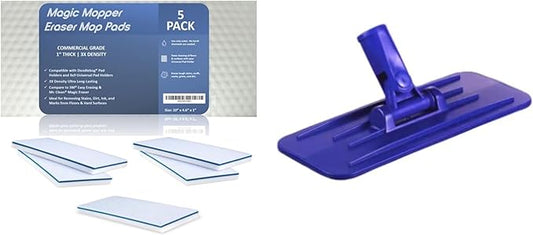 Eraser Bundle: 5-Pack Melamine Erasing Sponges + Pro-Graad Utility Pad Holder - Commercial Grade Floor Tile Grout Baseboard Walls Cleaning Kit