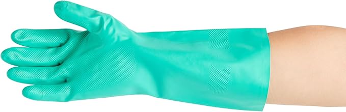 Green Cleaning Gloves 10 Pairs 15 Mil Thick Extra Large Heavy-Duty Nitrile Gloves With Long Cuff No-Latex Flock Lining For Use In Hospitals, Commercial Kitchens and Households