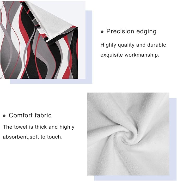 3 Piece Red Black Striped Bath Towels Set,Microfiber Absorbent White Grey Abstract Modern Minimalist Towels for Bathroom,1 Bath Towel,1 Hand Towel,1 Washcloth,Decorative Bathroom Towels