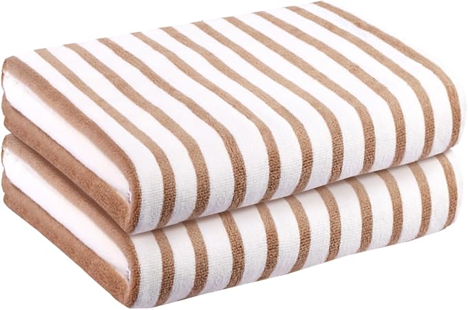 Beach Towels Set of 2, 30" x 60", Large Microfiber Bath Towel Cabana Stripe, Quick Drying Absorbent for Sauna, Shower, Gym, Summer Party, Sport, Swimming, Pool, Yoga, Camping, Coffee