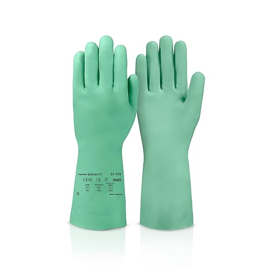 Ansell AlphaTec Solvex 37-175 Flocked Chemical-Resistant Gloves for Cleaning, Agriculture, Food, Mechanics, Oil - XL, Green (1 Pair)
