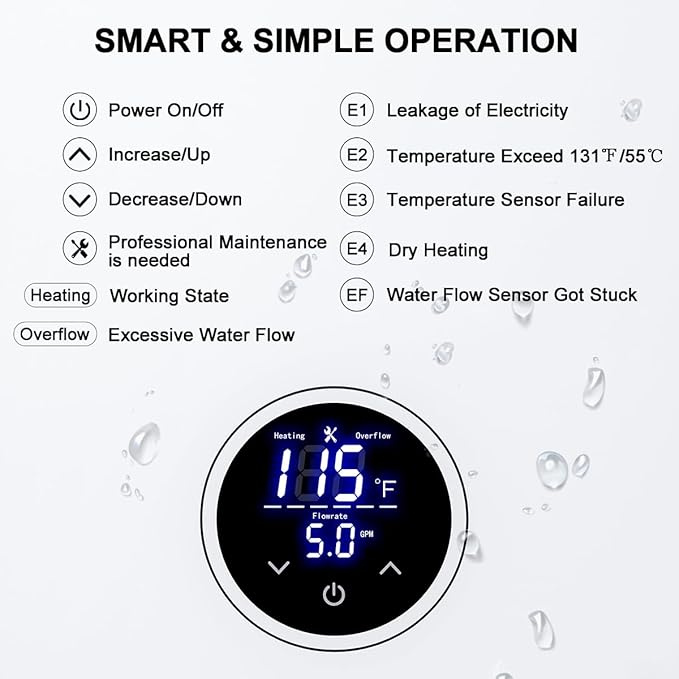 Tankless Water Heater, ECOTOUCH 27kW 240V Water Heater Electric Hot Water Heaters, Instant Hot Water with Self-Modulating, Up to 6.5GPM for 2-4 Point of Use, ETL Certified, ECO270S White