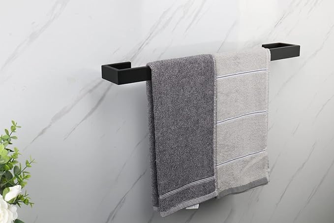 TocTen Bath Towel Rack - Square Base Thicken SUS304 Stainless Steel Towel Bar for Bathroom, Bathroom Bar Accessories Towel Rod Heavy Duty Wall Mounted Towel Holder (Matte Black, 20 Inch)