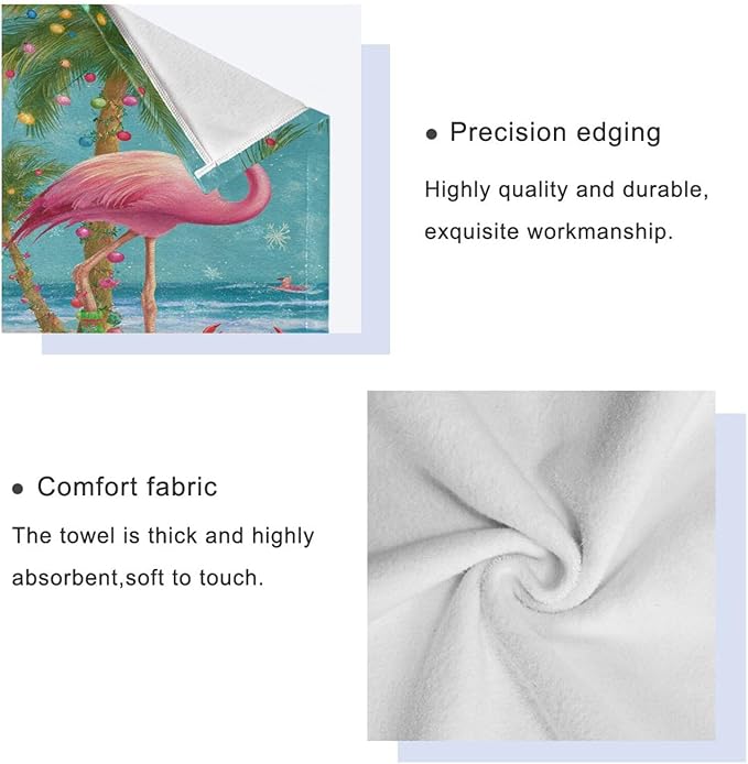 Christmas Winter Towels Set of 3 Christmas Tropical Flamingo Palm Tree Crab Bathroom Towel Soft Absorbent Bath Hand Towels Washcloth Guest Towel Sets Xmas Holiday Decor