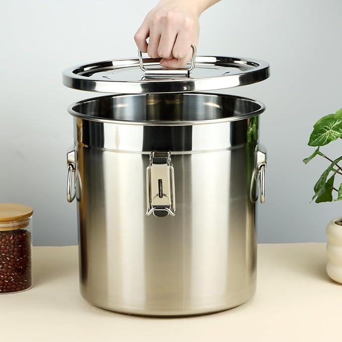 QWORK 304 Stainless Steel Airtight Food Storage Containers with Locking Clips and Lids, 12L/3.17Gal Large Kitchen Canister for Rice, Flour, Sugar, Coffee, Grain