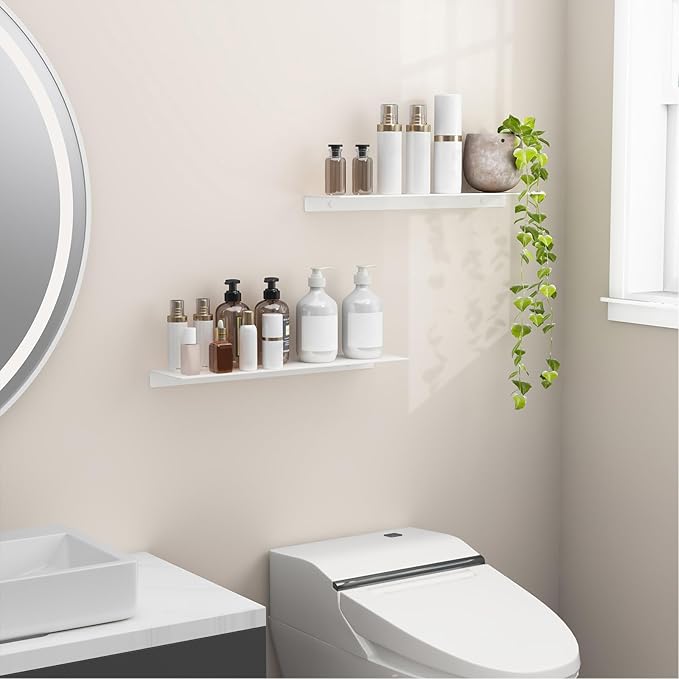 Danpoo White Floating Shelves for Wall Storage, Metal Wall Shelves for Living Room, Bathroom, Kitchen, 20” Long Display Shelves for Collectibles(2 PCS)