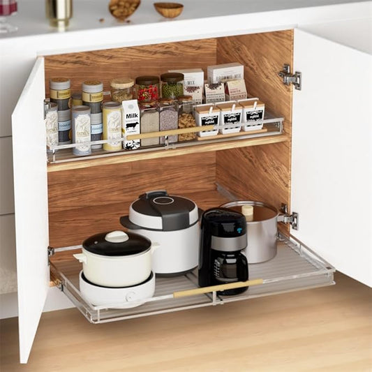 SANNO Pull Out Cabinet Organizer,Slide Out Cabinet Drawer, Bottom-Mounted Cabinet Under Sink Shelf, Expandable Slide Out Shelves for Kitchen Pantry Closet(2pack)