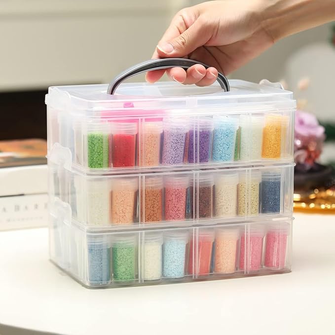 Diamond Art Storage Container, 4-Tier Organizer with 200 Slots, Clear Plastic Case with Handle for Beads and Painting (1-Tier)