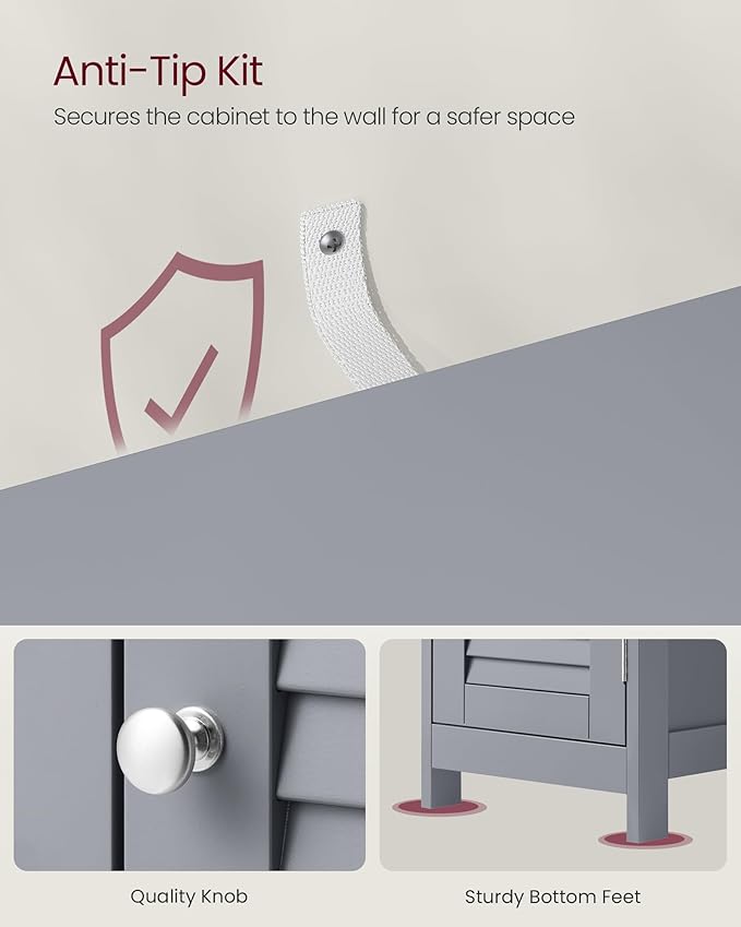 VASAGLE Storage Cabinet, Small Slim Floor Cabinet with Drawer and Shutter Door, for Living Room, Bathroom, 11.8 x 12.6 x 34.3 Inches, Dove Gray UBBC043G02