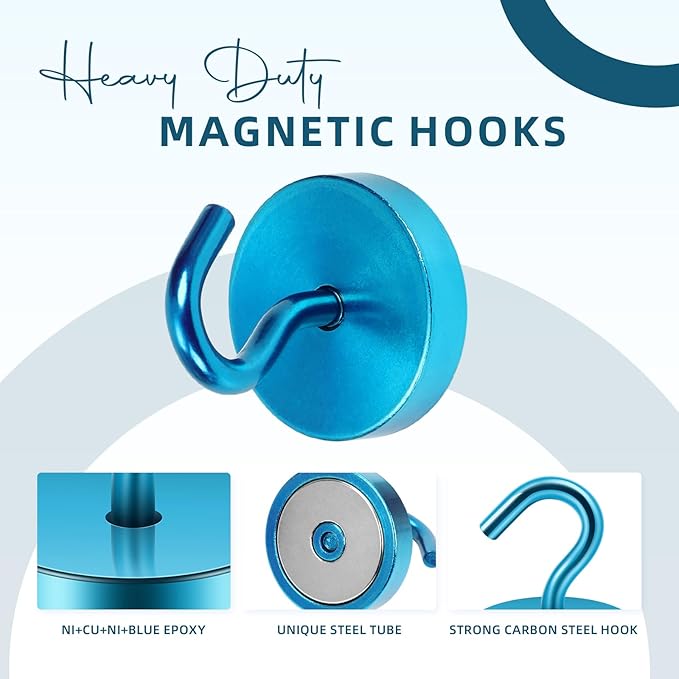 Neosmuk Magnetic Hooks, Cruise Ship Essentials, 120lb+ Heavy Duty Magnetic Hooks for Cruise Cabins, Refrigerator, Grill, Hanging, and Travel | Extra Strong Must-Haves Magnet Hook,RoyalBlue