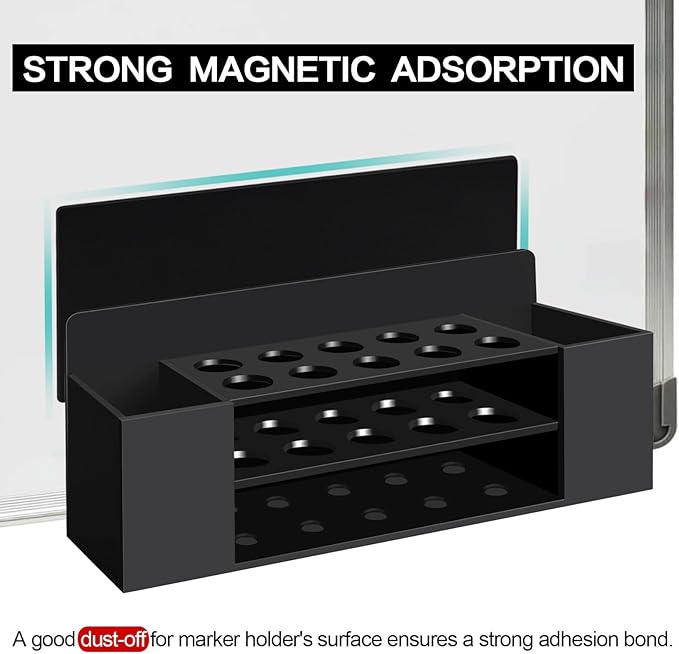 Acrylic Magnetic Dry Erase Marker Holder, 10 Slots Black Magnetic Marker Pen Holder, Magnet Storage for Whiteboard Office, School, Home, Pen,Eraser,Cleaner Not Included