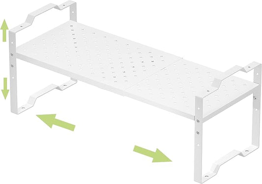 Expandable Shelf for Cabinet Organizer Adjustable Stackable Spice Rack at Kitchen and Bathroom More, (1 Pack/White, Medium)