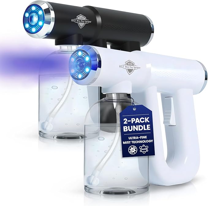The Finest Atomizer Sprayer with Blue Light, Multipurpose Nano Spray Gun for Home, Salon & Garden, Cordless Nano Steam & Rechargeable ULV Barber Spray Gun for Mist Sprayer, 2 Pack (White & Black)
