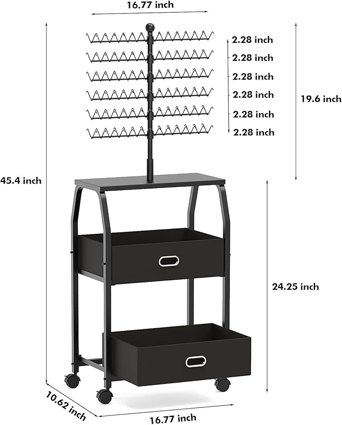 Portable Braiding Hair Rack With Wheels & Storage Drawers,168 Pegs Hair Extension Holder Hanger for Braiding Hair Separator Stand Display,Hair rack with stylist hair braiding tools(black)