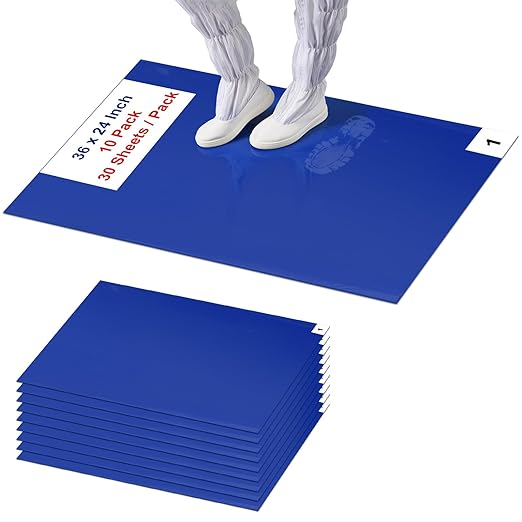 Sticky Mat Tacky Adhesive Pads 300 Sheets, 30 Sheets/Pack, 24'' x 36''/ 60 x 90 cm, Thickened Cleaning Mats for Shoes, Construction, Cleanroom, Laboratories, Hospitals, Dogs, Pets, Home- Blue