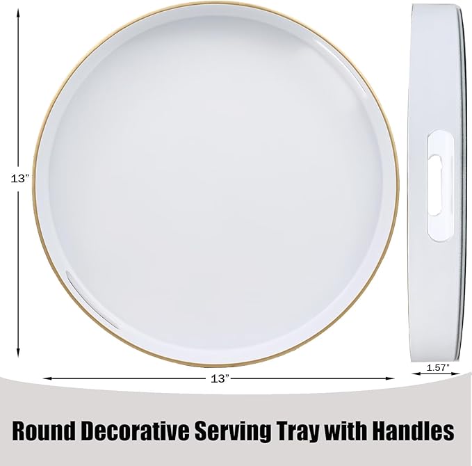 White Round Decorative Tray 13" - Versatile Serving Tray with Handles