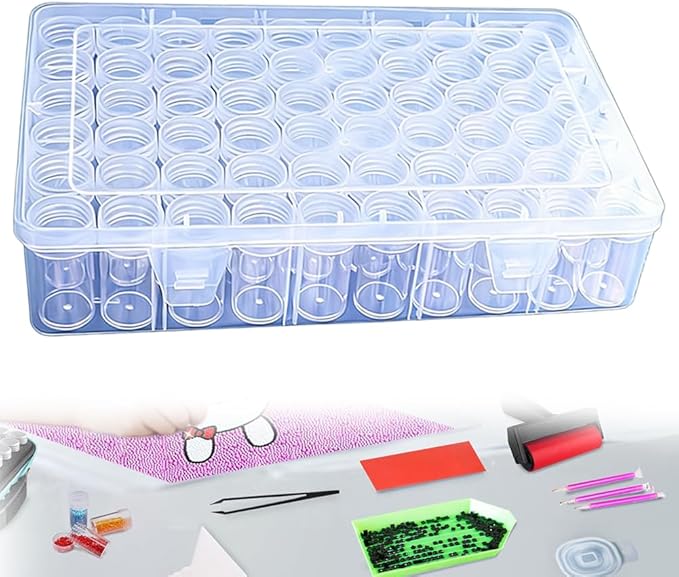 60pcs Diamond Art Painting Storage Containers with Clear Lids & Stickers, Complete Color Kit Round Beads Organizer Box for DIY Crafts Jewelry, Portable Stackable Art Supply Case