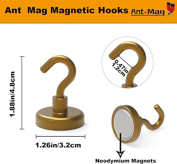 Ant Mag Strong Magnet Hooks 100lbs+ Pulling Force Neodymium Hooks Hangers Heavy Duty Used for Home Kitchen Refrigerator