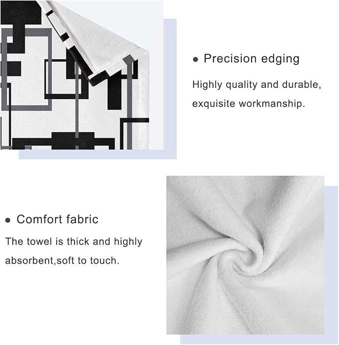 3 Piece Black White Geometric Bath Towels Set,Microfiber Absorbent Abstract Mid Century Gray Towels for Bathroom,1 Bath Towel,1 Hand Towel,1 Washcloth,Modern Decorative Bathroom Towels