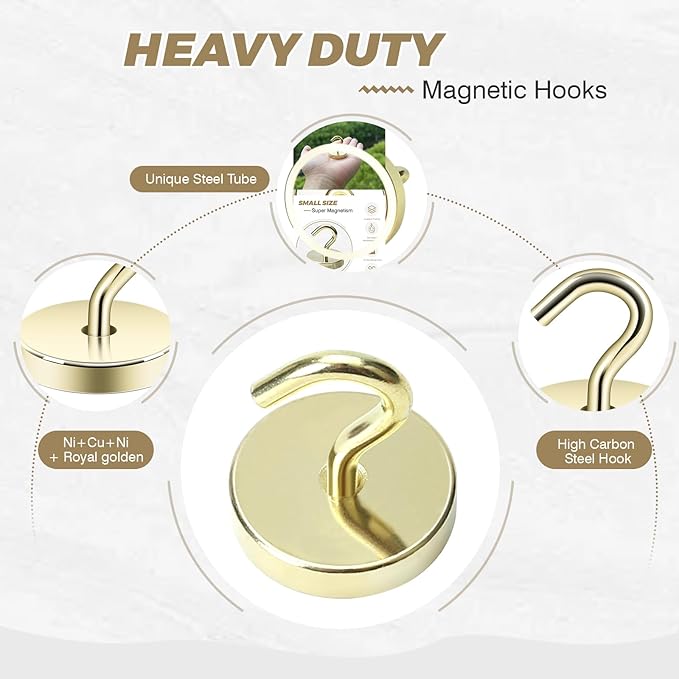 Neosmuk Magnetic Hooks, Cruise Ship Essentials, 120lb Heavy Duty Magnetic Hooks for Cruise Cabins, Refrigerator, Grill, Hanging, and Travel | Extra Strong Must-Haves Magnet Hook,Silver