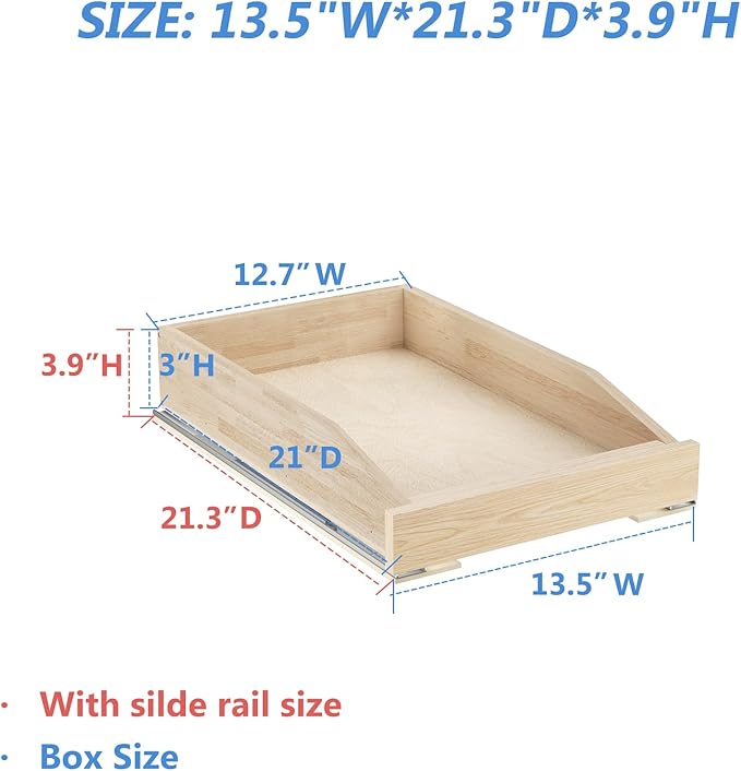 ROOMTEC Pull Out Cabinet Organizer with Soft Close, 13-1/2" W x 21" D, Pull Out Cabinet Drawer for Kitchen cabinets, Pull Out Cabinet Shelf, Finished, Bottom Assembly