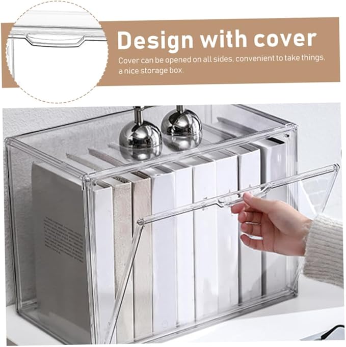 GLEAVI Transparent Bedroom Books Container Stackable Acrylic Sundries Storage Box for Organizing Books Stationery and Classroom Supplies Home and Office Use