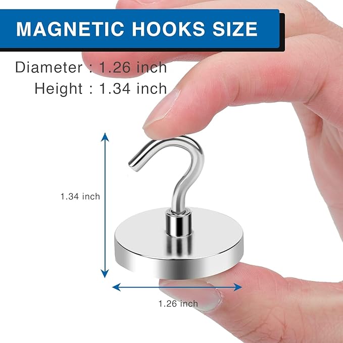 LOVIMAG Magnetic Hooks for Cruise Cabins, 120lbs Magnetic Hooks for Classroom, Strong Magnets with Hooks for Hanging, Neodymium Magnet Hooks for Fridge, Ceiling, Locker, Camper, Travel-12 Pcs