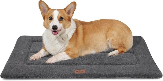 Reversible Dog Crate Pad Bed for Medium Dogs,Washable & Non-Slip Kennel Pet Mat, High Density Foam and Soft Fleece Cat Bed for Indoor & Outdoor Use, 35" x 23", Dark Gray