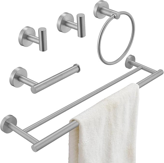 Bathroom Hardware Accessories Set 5 Pieces Brushed Nickel 24" SUS 304 Stainless Steel Bath Double Towel Holder Bar Set Towel Rack Combination Wall Mounted for Kitchen, Laundry, Bedroom