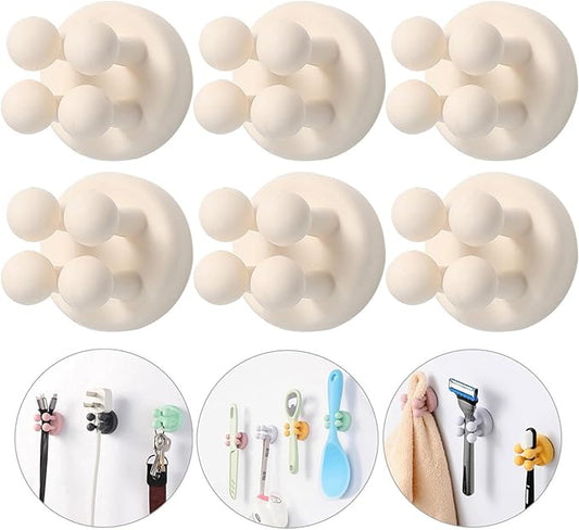 iBetterLife Self-adhesive Silicone Hook Holders - 6Pcs Mounted to Wall for Clipping Hanging Toothbrush Razor Towel Key Plug Cable, Utility Holders for Kitchen Bathroom Home Office Dorm Room Essentials