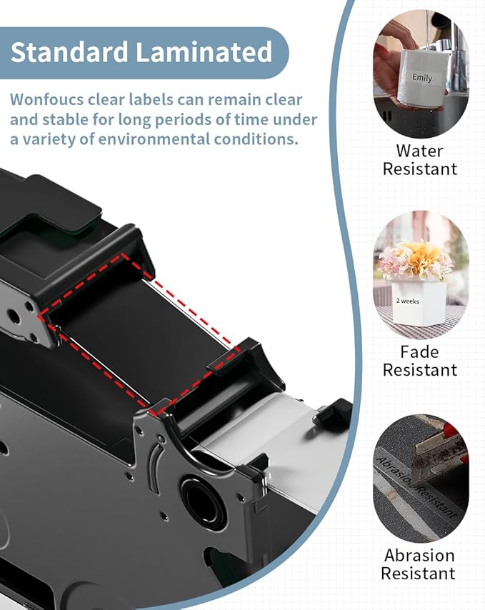 Wonfoucs TZ Tape Black on Clear 18mm 0.7 Laminated Replacement for Brother TZe-141 TZe141 P Touch Label Tape Work with Brother Label Maker PTD600 PT-D610BT PT-D410 PTD400 PT-1830, 3/4 Inch, 4-Pack