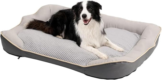 Waterproof Orthopedic Dog Bed for Large Dogs - Cooling PU Fabric, Removable Washable Cover, Medium-Size Pet Bed for Dogs & Crate Use