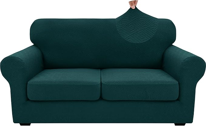 XINEAGE 2025 New 3 Pieces Couch Covers for 2 Cushion Sofa Super Stretch Loveseat Slipcover Pet Dog Universal Slip Cover Anti Slip Love Seat Furniture Protector (Blackish Green, 55"-69")