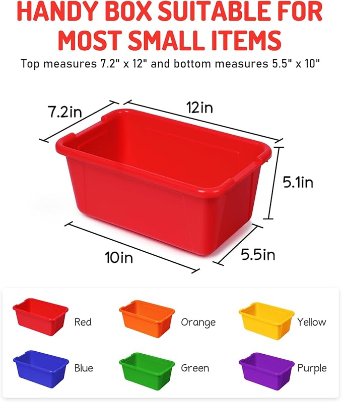 GAMENOTE 6 Quart Storage Bins with Lids,6 Pack Rainbow Plastic Latching Box for Classroom&Kids Toy Storage Opaque Stackable Shoe Box Size Containers for STEM Morning Tubs, Crafts & Building Blocks