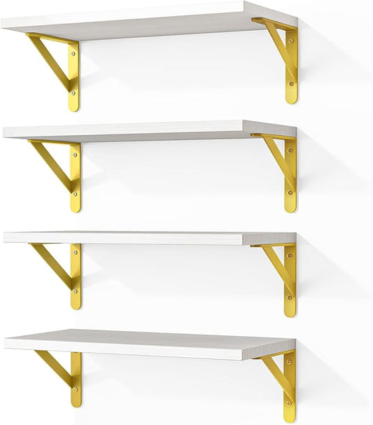 Fixwal Floating Shelves for Wall, Wood Wall Mounted Shelves for Bedroom, Bathroom, Living Room, Kitchen Storage and Decor(White, Set of 4, 16.5 Inch)