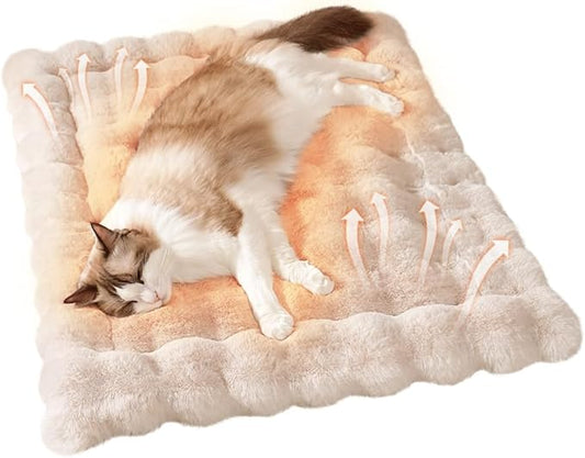 Cat Beds Cozy Pet Mat Faux Fur Kitten Pad Bed for Carriers/Couch Dog & Puppy Cute Friendly 23 x 15 Inch Medium White