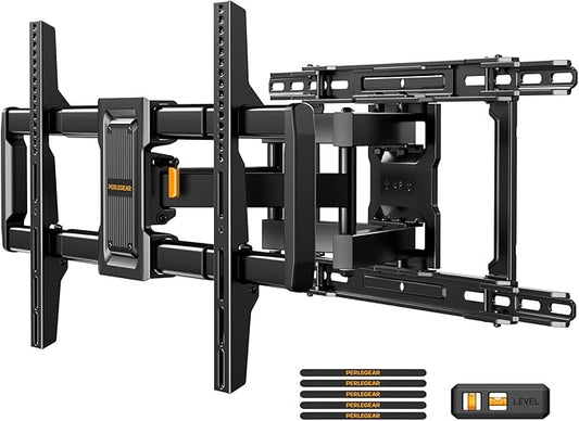 Perlegear Full Motion TV Wall Mount for 42–97 inch TVs up to 132 lbs, Preassembled and Telescopic Design for Easy Setup, Swivel, Tilt and Extension, Fits 16″/18″/24″ Wood Studs, Max VESA 600x400mm