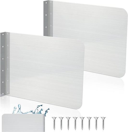 Therwen 2 Pcs Stainless Steel Side Splash Guard for Kitchen Sink 17 x 12 Inch Wall Mount Guard with Screws Commercial Restaurant Bar Hand Wash Sink and Compartment Prep Splash Protector Supply