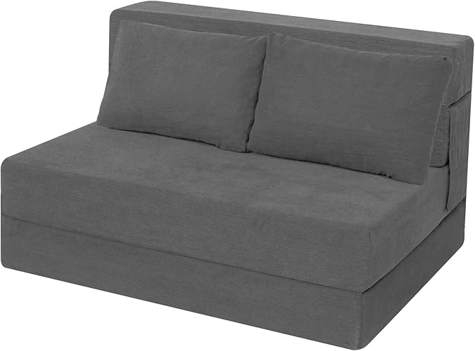 Sofa Bed Foldable Mattress ，Folding Sleeper Sofa Chair Bed Floor Mattress with Pillow for Living Room Home Office (Dark Gray -Corduroy, Twin)