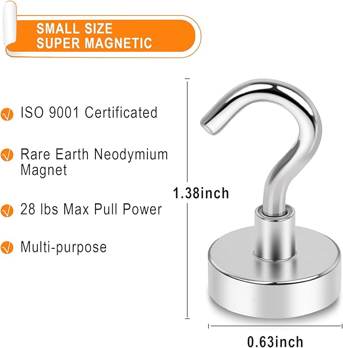MIKEDE Strong Magnetic Hooks Cruise Essentials Heavy Duty for Hanging, 30Lb+ Neodymium Magnets with Hooks for Refrigerator, Magnetic Hanger for Kitchen, Home, Workplace-15Pcs