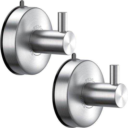 DGYB Suction Cup Hooks for Shower Brushed Nickel Bathroom Hooks Suction Set of 2 Removable Wall Hook for Hanging Towels, Robe, Loofah, Coats