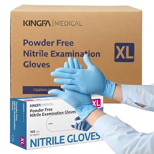 KINGFA Nitrile Medical Exam Gloves - 510(k), Powder Free, Latex Free, 4 mil Thickness, Blue (Case of 1,000) (X-Large)