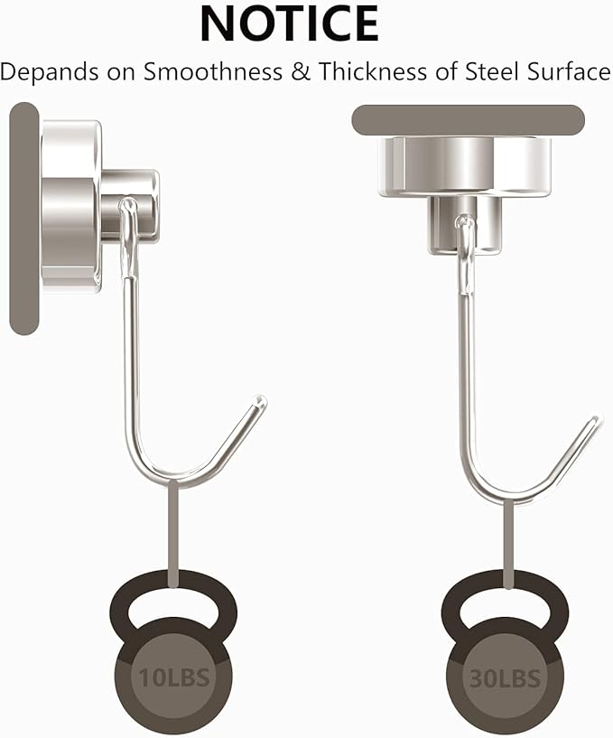 Tohoer Magnetic Hooks, Neodymium Magnets Hook Heavy Duty 30LBS with Rust Proof for Fridge, Refrigerator, Oven, Grill, BBQ, Key, Tools Holder, Utensil, Kitchen, Outdoor, Magnet for Hanging Wreaths