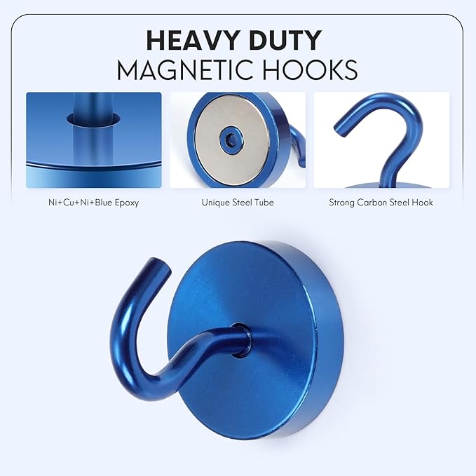 Neosmuk Magnetic Hooks, Cruise Ship Essentials, 130lb+ Heavy Duty Magnetic Hooks for Cruise Cabins, Refrigerator, Grill, Hanging, and Travel | Extra Strong Must-Haves Magnet Hook,Navyblue