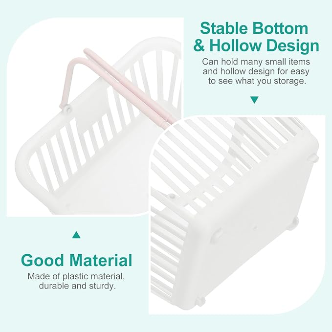 PATIKIL 8PCS Small Plastic Basket,Mini Storage Basket Grocery Tiny Shopping Baskets with Handle Organizer Filtered Water for Organizing Toys Fruits Veggies Snacks, White